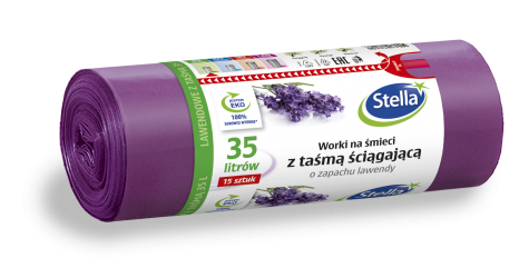 Worki na śmieci z taśmą ściągającą - zapach LAWENDY 35L 15szt