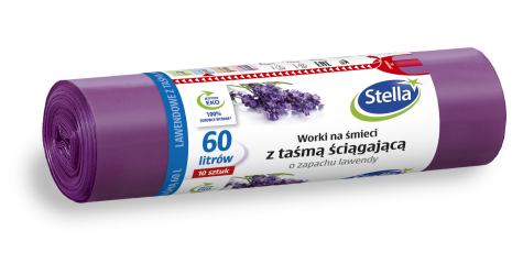 Worki na śmieci z taśmą ściągającą - zapach LAWENDY 60L 10szt