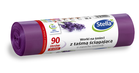 Worki na śmieci z taśmą ściągającą - zapach LAWENDY 90L 10szt
