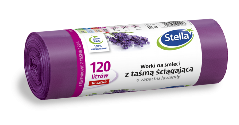Worki na śmieci z taśmą ściągającą - zapach LAWENDY 120L 10szt